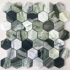 Мозаика глянцевая Pietrine Hexagonal Onice Verde Oliva Pol Hex (2.3x4) 29x29 7мм  зеленый LeeDo
