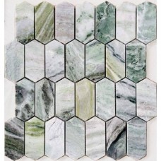 Мозаика глянцевая Pietrine Hexagonal Onice Verde Oliva Pol Long Hex (3.8x8.6) 30x28 7мм  зеленый LeeDo