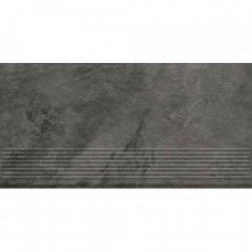 Ступень клинкерная плитка матовая Ardis Dark Stopnica Prosta Struktura Mat 60x30 8.5мм  черный Paradyz