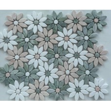 Мозаика матовая Мрамор PIX351 Thite Jet Green Pink Rose 33x29 8мм  многоцветный Pixel Mosaic